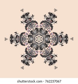 Freehand artistic ethnic illustration for adult coloring pages, art therapy, bohemian tattoo, t-shirt patterned print, posters, logo Vector sketch. Zentangle winter snowflake for Christmas, New Year.