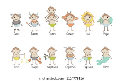 Freehand birth zodiac baby boy colored sketch, Aries, Taurus, Gemini, cancer, Leo, Virgo, Libra, Scorpio, Sagittarius, Capricorn, Aquarius, Pisces, Cute astrology stick figure characters doodle