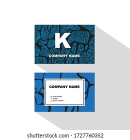 Tarjeta de negocios con vector de doodle azul y negro de mano libre con manchas y líneas