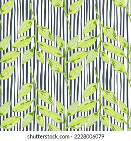 Freehand branches with leaves seamless pattern. Hand drawn organic background. Decorative forest leaf endless wallpaper. Design for fabric, textile print, wrapping, cover. Vector illustration.