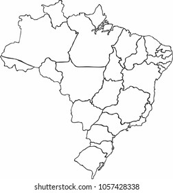 Freehand Brazil map sketch on white background.