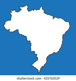 Freehand Brazil map sketch on blue background.