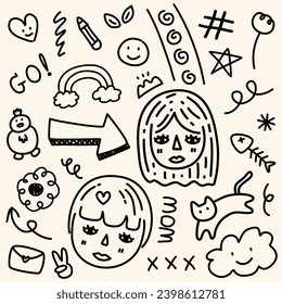 Freehand Cartoon Abstract Art Doodle Symbols Elements Collection Outline 