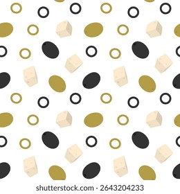 Freehand Cheese cubes in various positions and olives Fruits and sliced Seamless Pattern Food fond