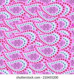 Freehand colored abstract seamless pattern on yellow background, vector. Endless doodle illustration for background, fabric, wrap paper 