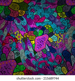 Freehand colored abstract seamless pattern with doodles, vector. Endless doodle illustration for background, fabric, wrap paper. eps10  
