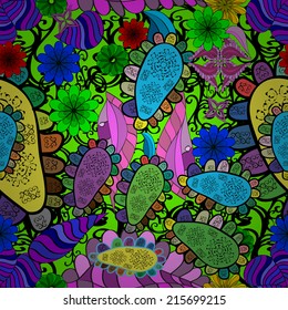 Freehand colored abstract seamless pattern with doodles, vector. Endless doodle illustration for background, fabric, wrap paper. eps10 