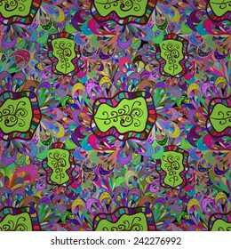Freehand colored abstract seamless pattern, vector. Endless doodle illustration for background, fabric, wrap paper