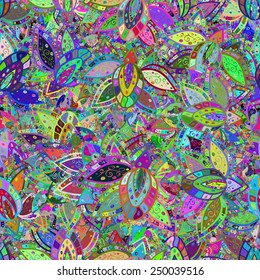 Freehand colored abstract seamless pattern, vector. Endless doodle illustration for background, fabric, wrap paper