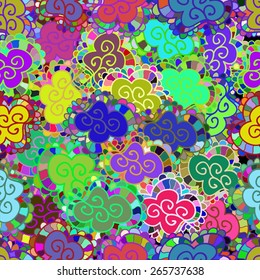 Freehand colored abstract seamless pattern, vector. Endless doodle illustration for background, fabric, wrap paper