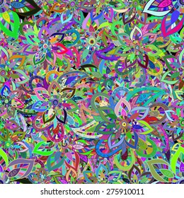 Freehand colored abstract seamless pattern, vector. Endless doodle illustration for background, fabric, wrap paper 