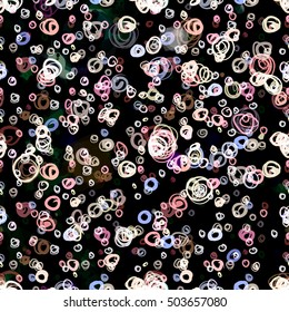 Freehand colored circles on black background. Abstract seamless vector pattern.