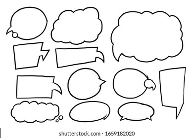 Freehand Comic style balloon template for speech or dialog. Black and white drawing vector for conversations text. Hand drawn llustration with layers.