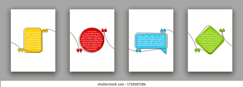 Freehand Continuous One Line Art Drawing Quote Speech Bubble Templates Set On Flat Paper. Modern Minimal Design Continuous One Line Art Typography Flat Design Cloud. Single Quotation Speech Bubble Set