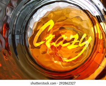 Freehand Crazy message greeting card. Flame letters. CD cover design. Blurred summer sunset vector background illustration.