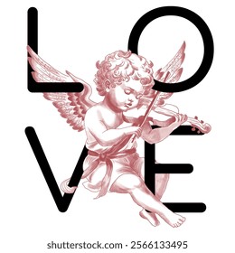 Freehand Cupid scribble isolated on white background. Texture of writing materials. Handwritten valentines doodles and pencil strokes. Hand drawn Cupidon line art. Love text