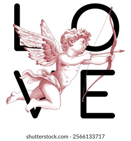 Freehand Cupid scribble isolated on white background. Texture of writing materials. Handwritten valentines doodles and pencil strokes. Hand drawn Cupidon line art. Love text