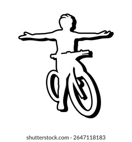 Silhueta de ciclista à mão livre, Boy Riding Bike Vetor Line Art.
