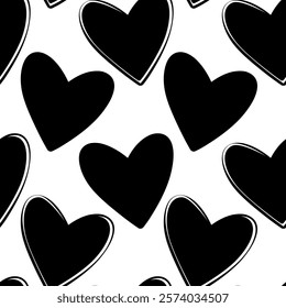 Freehand Dark hearts shape Seamless Pattern Black Day greeting background minimalist ink design idea