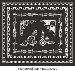 Freehand Decorative Frames and Corners in Tribal Style. Scalable with Blend