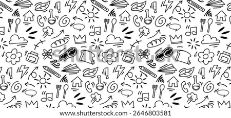 freehand doodle random object seamless pattern background hand drawing drawn sketch pencil