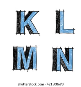 Freehand Drawing Alphabet - letters KLMN