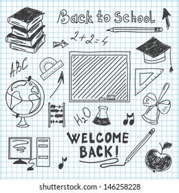 freehand drawing back to school in a notebook