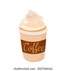 freehand drawing. cardboard glass latte with hand-written inscription Coffee. vector illustration isolated on white background