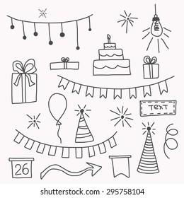 Freehand drawing doodle to celebrate. Vector design elements. Design can be used for a holiday package, background, posters, web and other templates