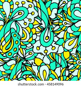 freehand drawing floral texture light blue yellow
