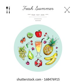Freehand drawing fruit on a white background. Vector illustration.