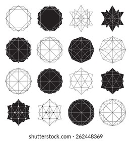Freehand drawing geometry group. Simple isolated geometric black and white figure with handwork phrase