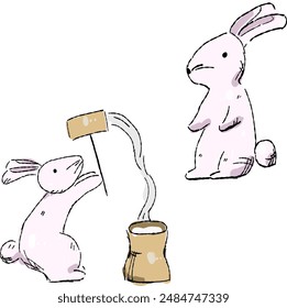Freehand drawing illustration set of the rabbit.