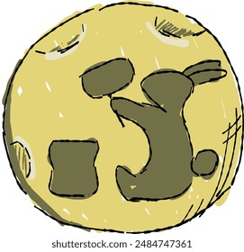 Ilustración de dibujo a mano alzada de la sombra del conejo reflejada en la luna.
