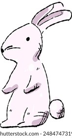 Freehand drawing illustration of the standing rabbit.