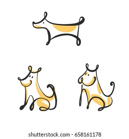 Freehand drawing image sit dog isolated on white background. Set of funny cartoon vector illustration for concept template logo for pet shop, veterinary clinic.