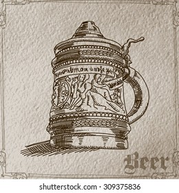Freehand, der große Bierkrug im Retro-Stil zeichnet