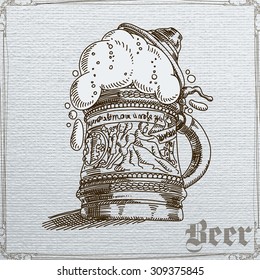 tazón de cerveza de mano libre con un estilo retro