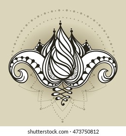 Freehand drawing of lily in east style. Can be used for backgrounds, business style, tattoo templates, cards design or else. Vector illustration.