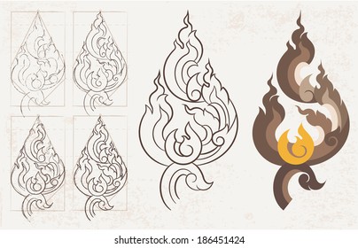 Freehand drawing Lion Tail  Thai arts pattern  design and page decoration - lots of useful elements to embellish your layout, Vector illustrator
