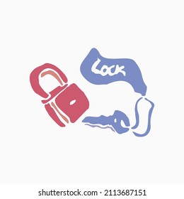 Freehand drawing of lock and key type vector