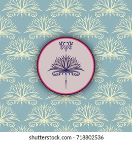 Freehand drawing of lotus in east style on the seamless background. Can be used for backgrounds, business style, tattoo templates, cards design or else. Vector illustration.