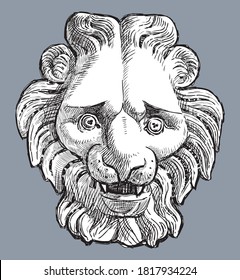 Freehand drawing of old architectural detail in form lion head