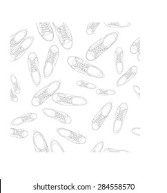 Freehand drawing pattern of shoes on a white background. Vector illustration.