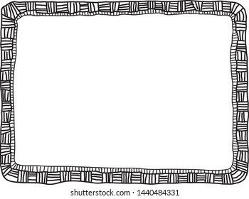 freehand drawing rectangular frame in black and white colors, consists of short horizontal and vertical lines. grunge style.  