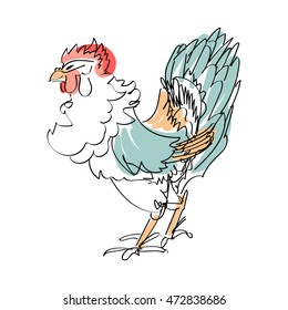Freehand drawing of rooster - symbol of Year 2017. Chinese zodiac element
