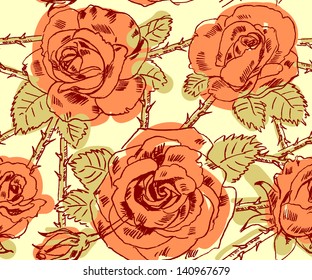 Freehand drawing roses. Vector illustration. Seamless pattern