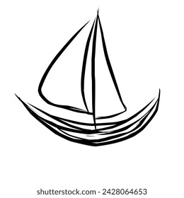 Freehand drawing sailboat on white background