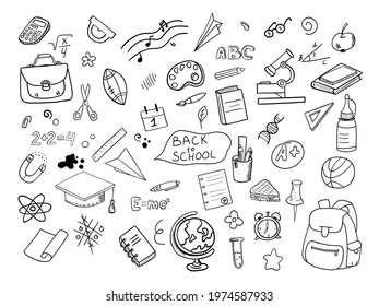 Freehand drawing school items. Back to School. Vector illustration. 