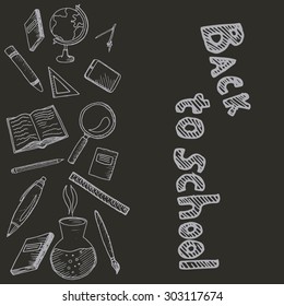 Freehand drawing school items. Back to School. Set of drawings.